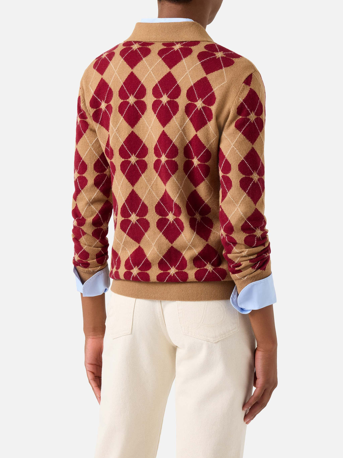 Punto Hadidy de mezcla de lana y cachemira con cuello polo, motivo argyle y corazones 