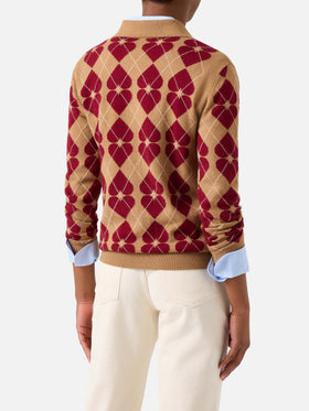 Punto Hadidy de mezcla de lana y cachemira con cuello polo, motivo argyle y corazones 