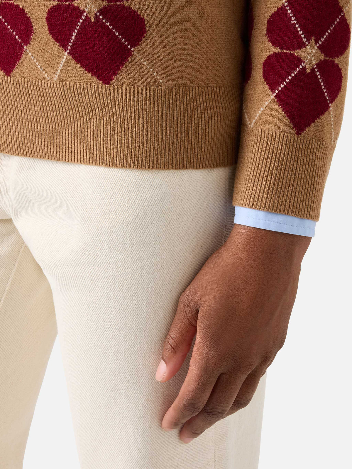 Punto Hadidy de mezcla de lana y cachemira con cuello polo, motivo argyle y corazones 