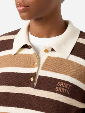 Maglia Hadidy in misto lana e cashmere con collo polo e righe multicolore