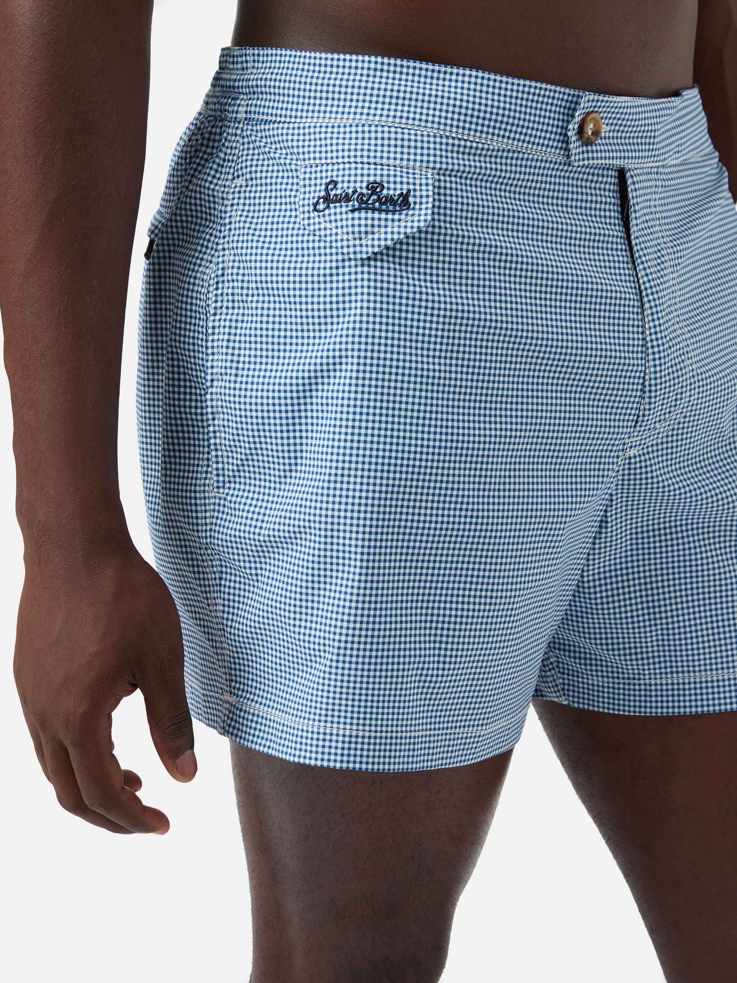 Harrys – figurbetont geschnittene Badeshorts mit Gingham-Print
