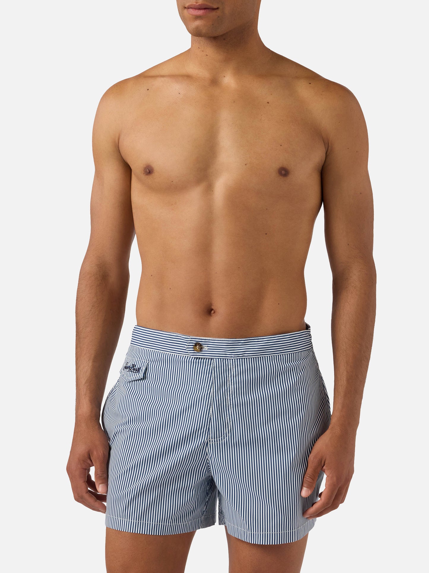 Harrys striped swim shorts in blue and white
