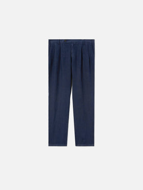 Pantalone Havier lungo in puro lino blu navy
