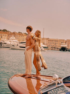 Beige Havier long long pants in pure linen
