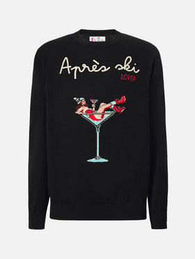 Black sweater Heron with Apres ski lover embroidery