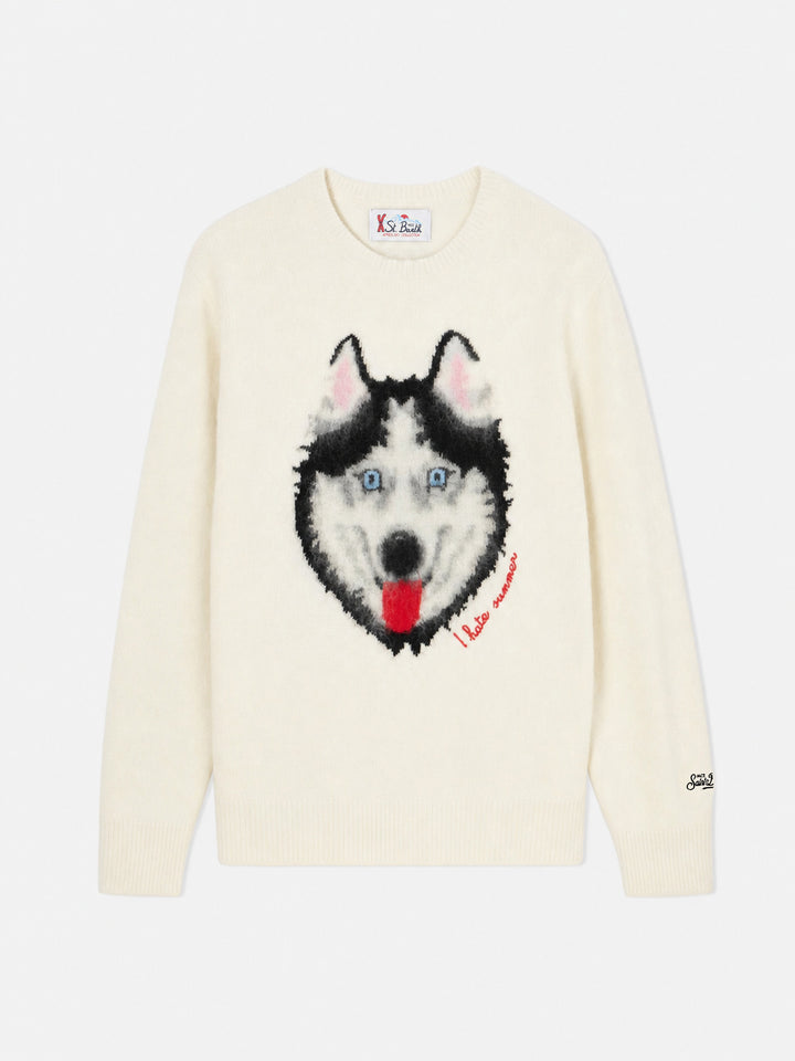 Pull Heron avec jacquard loup et broderie 