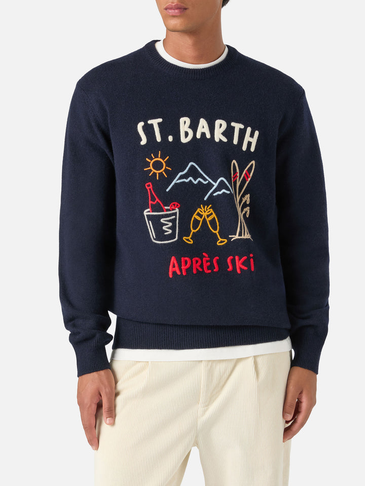 Jersey de punto con cuello redondo Heron Navy blue con intarsia y bordado Après Ski 