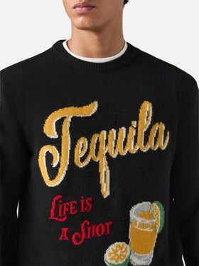 Black crewneck Heron with Tequila life is a shot jacquard