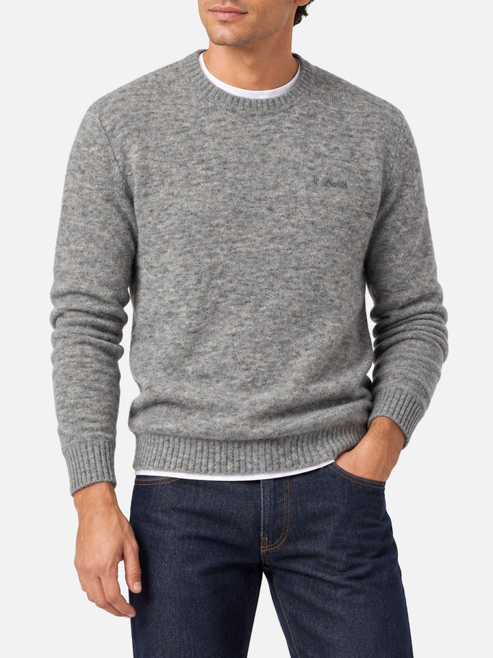 Grey mélange Heron crewneck sweater with logo embroidery