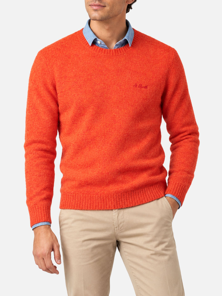 Orange Heron crewneck sweater with logo embroidery