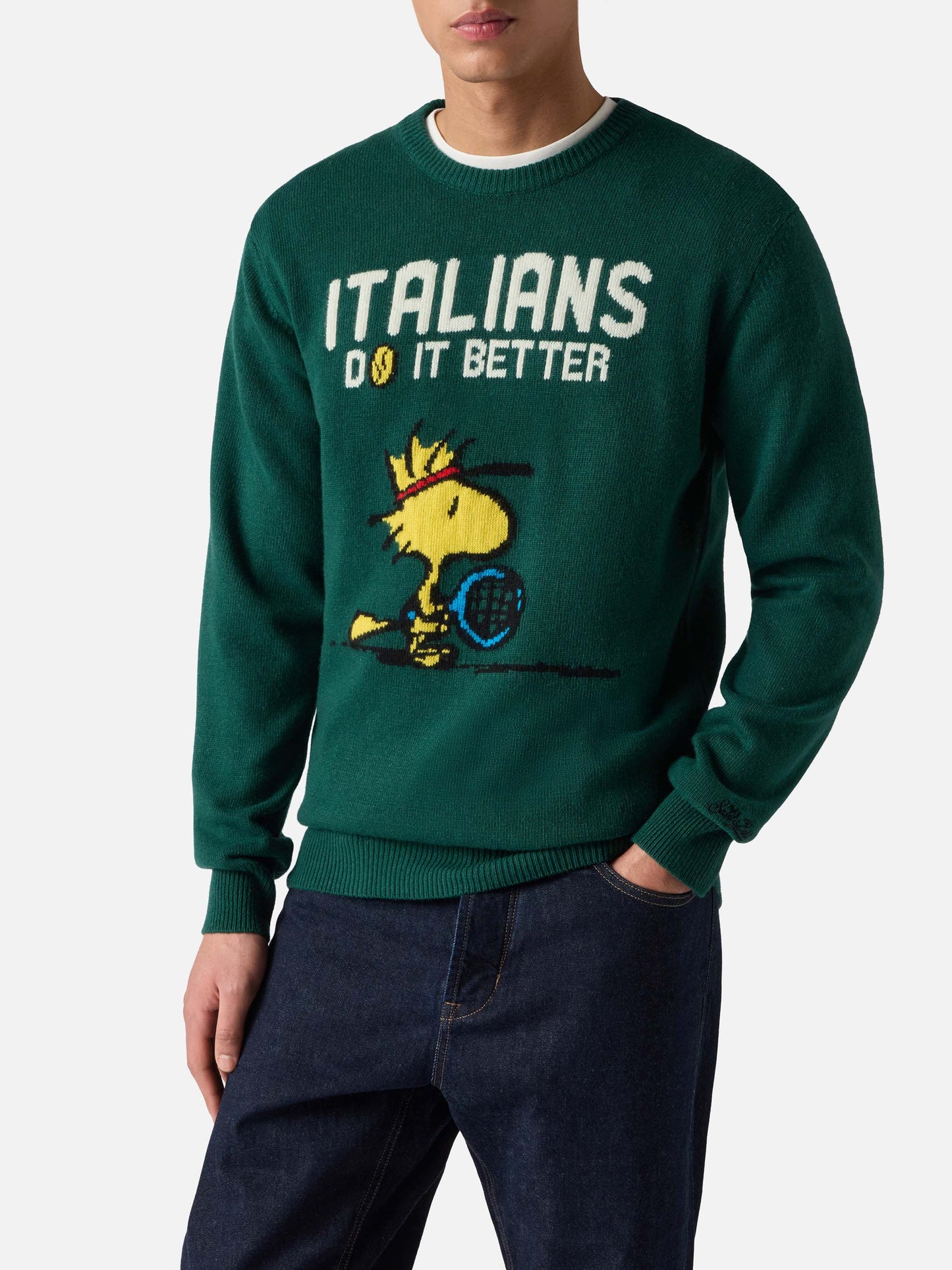 Green crewneck Heron with Woodstock jacquard | PEANUTS SPECIAL EDITION