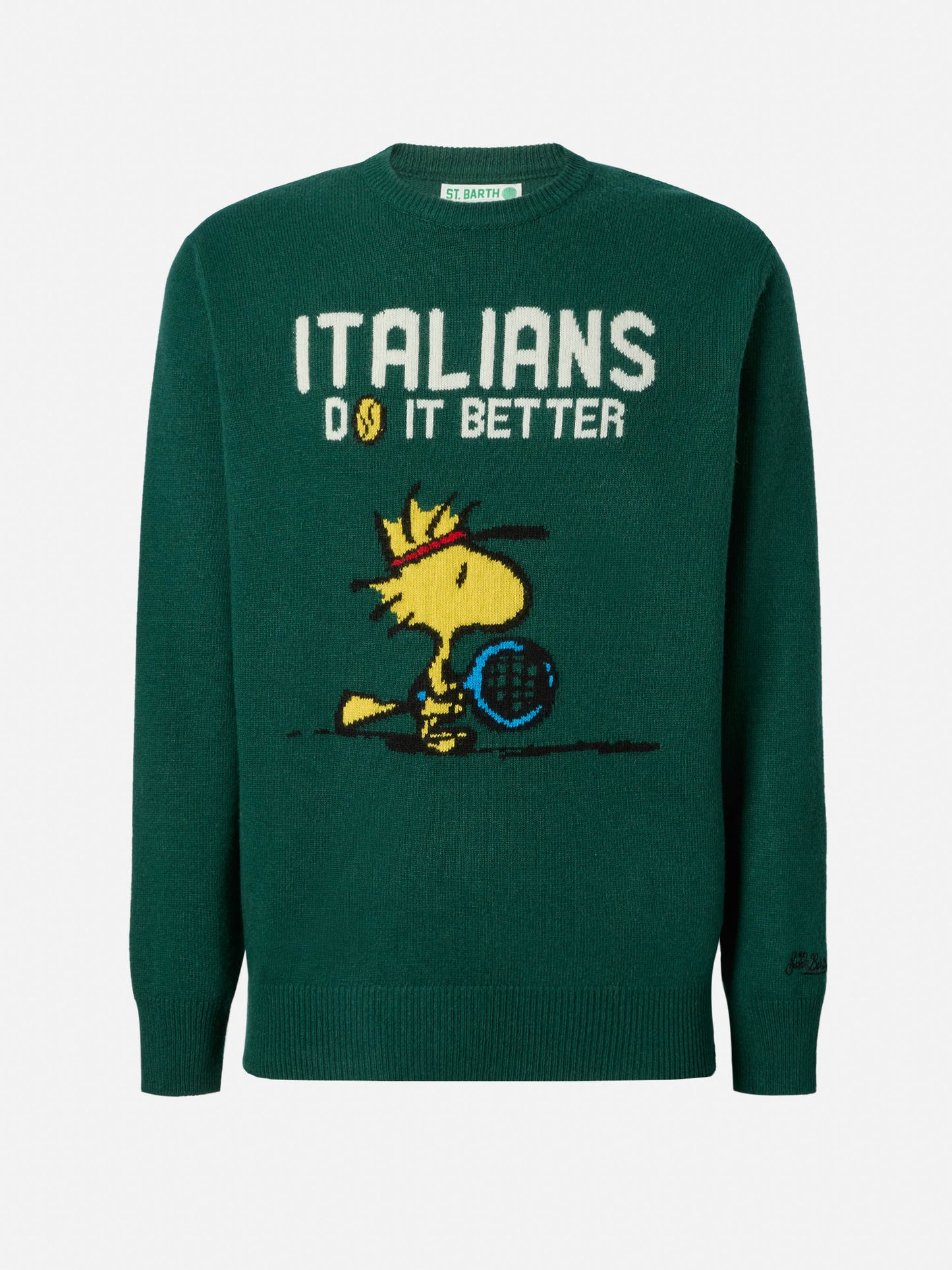 Grüner Heron-Pullover mit Woodstock-Jacquardmuster | PEANUTS-SONDEREDITION