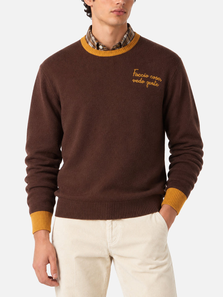 Maglia Heron marrone con ricamo Faccio cose, vedo gente