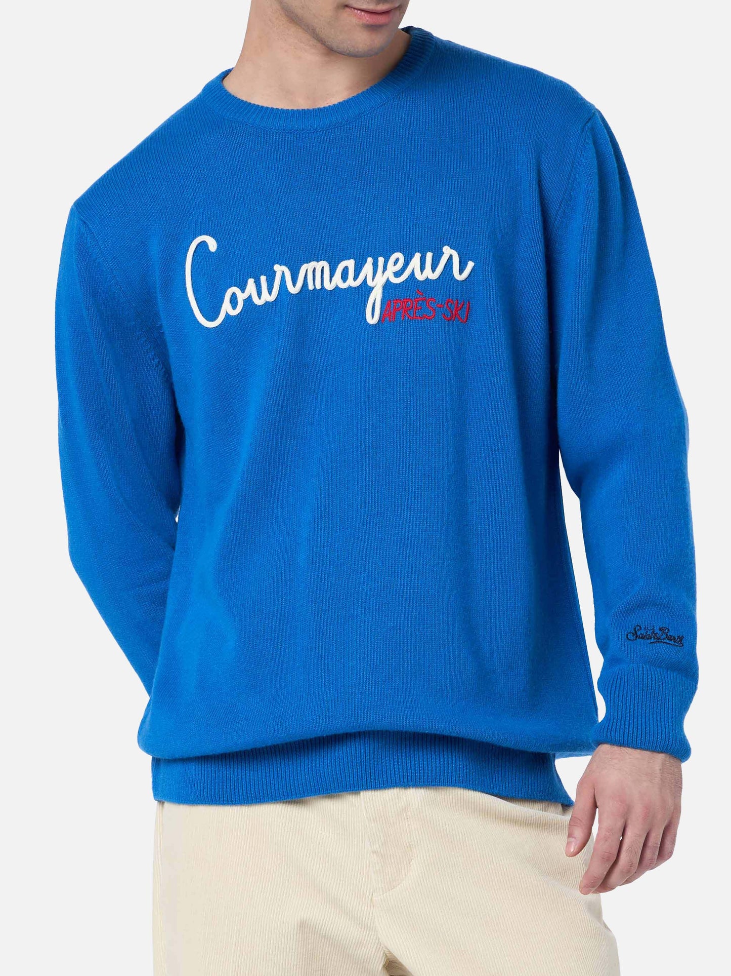 Man ski blue sweater Heron with Courma Apres ski embroidery - MC2 Saint Barth