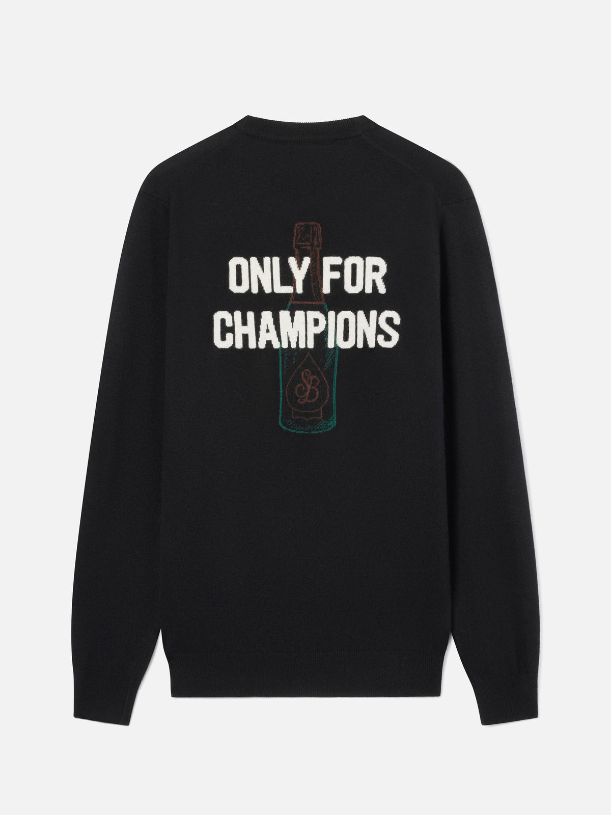 Black Heron crewneck knit with back Only For Champions intarsia and embroidery