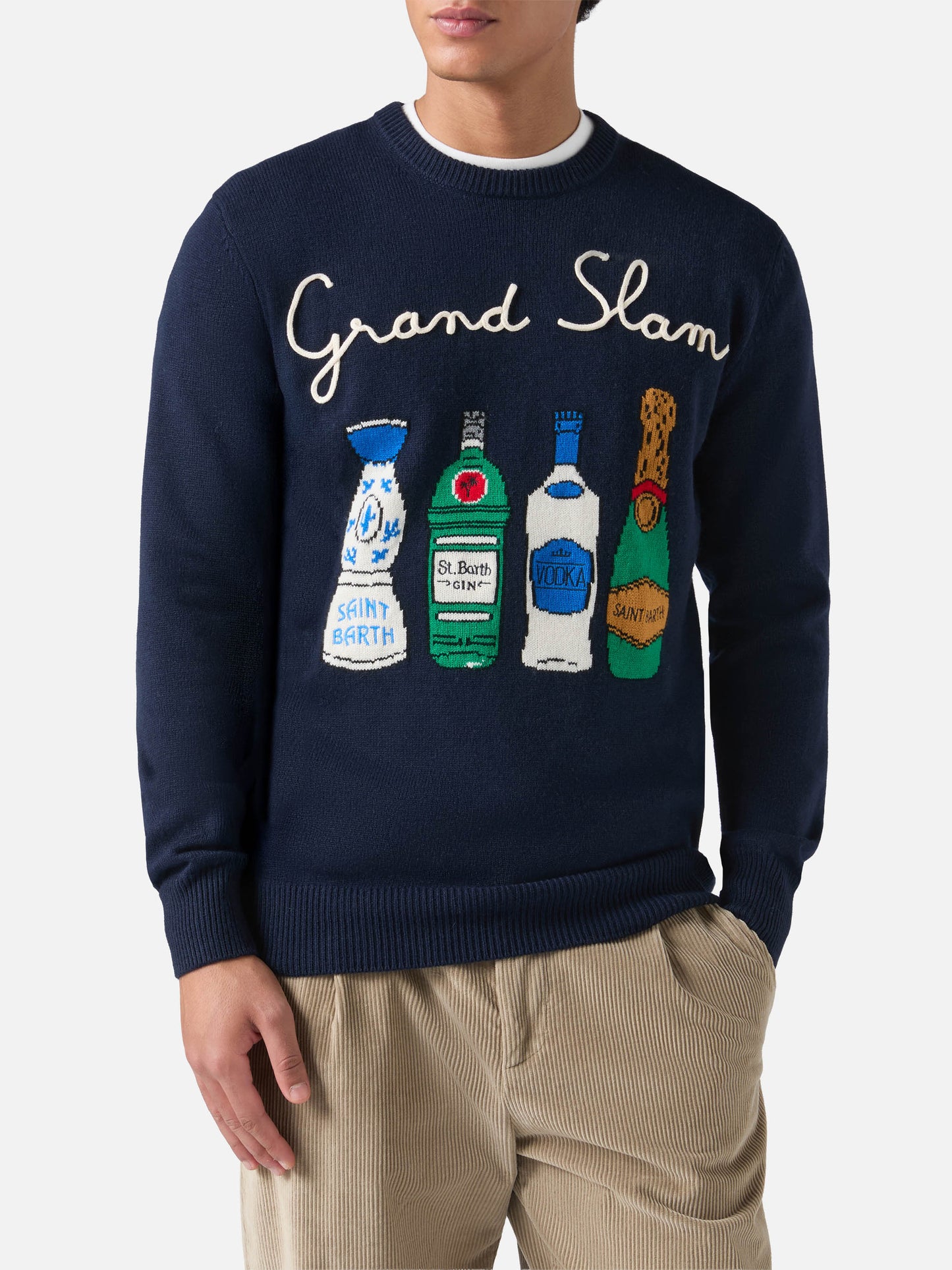 Navy blue crewneck Heron with Grand Slam embroidery