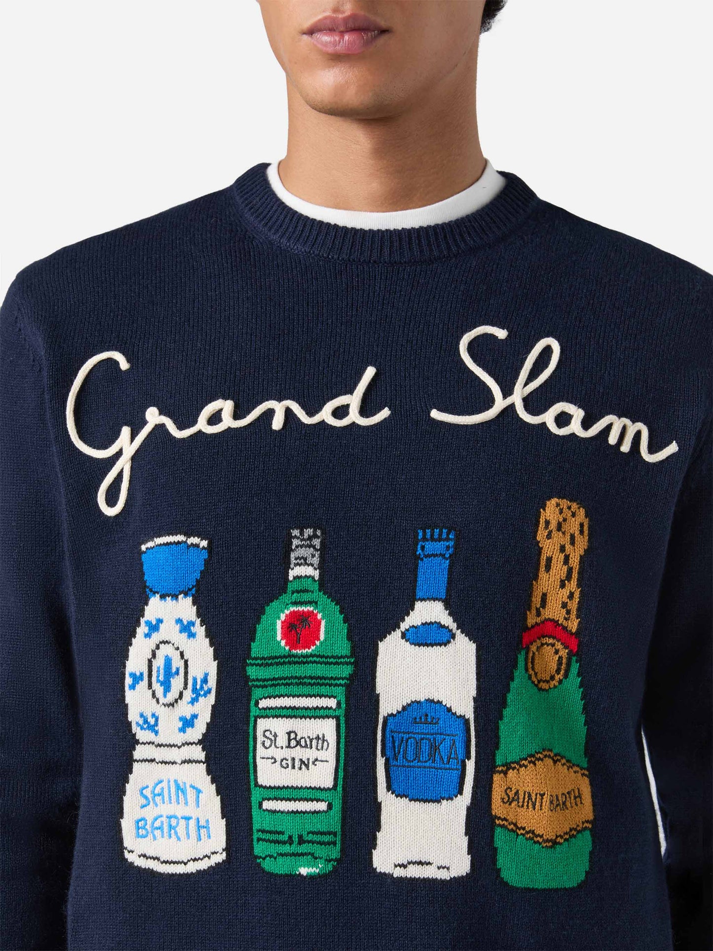 Navy blue crewneck Heron with Grand Slam embroidery