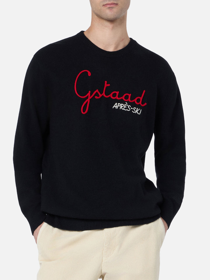 Man black sweater Heron with Gstaad Apres ski embroidery - MC2 Saint Barth