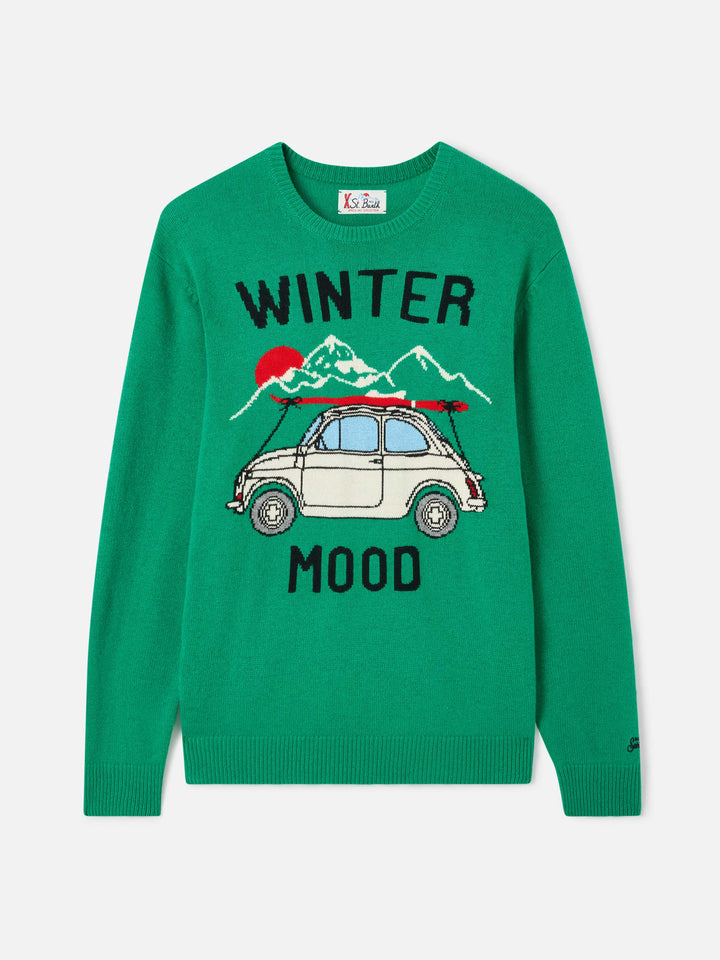 Green Heron sweater with Fiat 500 jacquard | Special edition