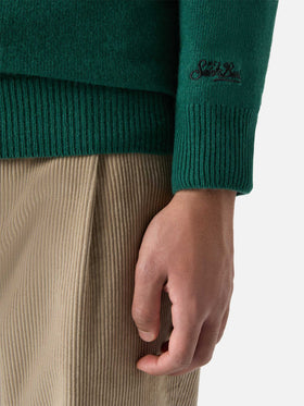 Green crewneck Heron with Money maker jacquard