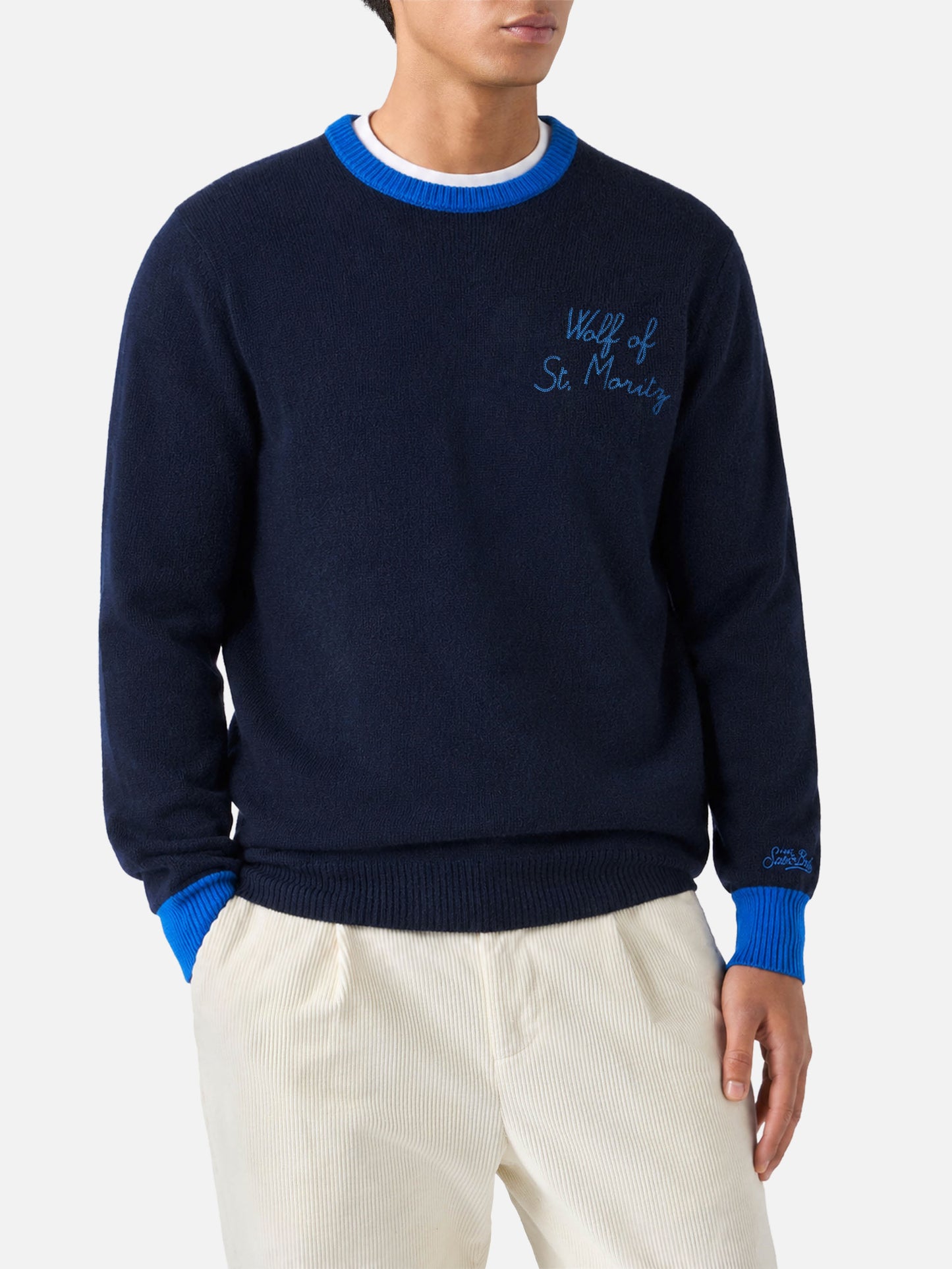 Heron Wolf of St. Moritz embroidered sweater
