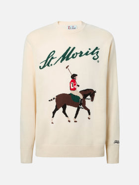 Heron sweater in white with St. Moritz Polo jacquard