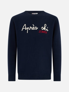 Navy blue crewneck Heron with Apres ski embroidery