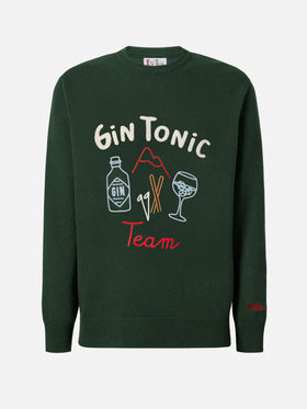 Green crewneck Heron with Gin Tonic embroidery