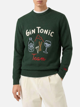 Green crewneck Heron with Gin Tonic embroidery