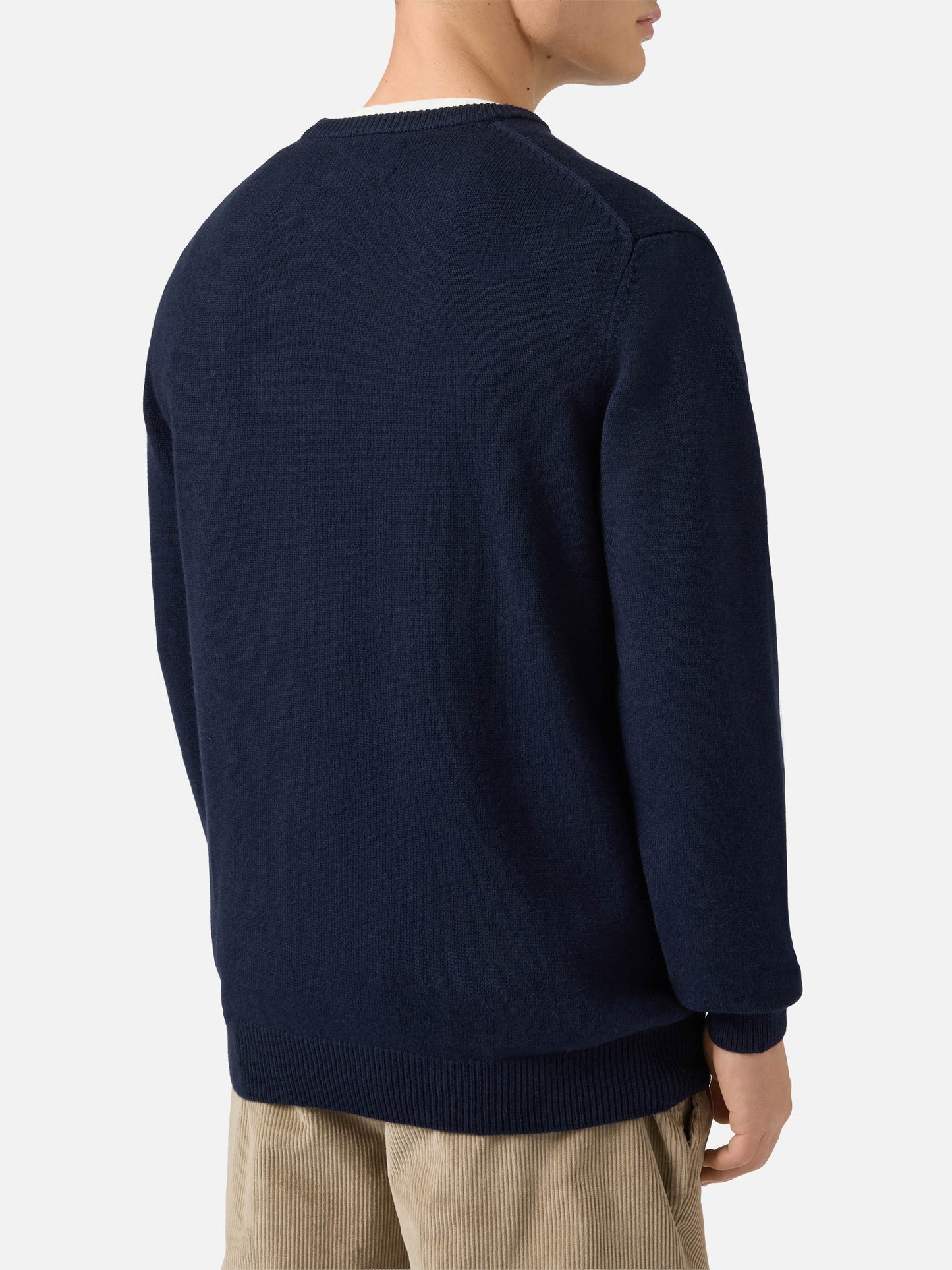 Blauer Pullover mit Reihermotiv und Gin-Tonic-Stickerei