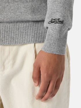 Grauer Heron-Pullover mit Bollicine-Teamstickerei