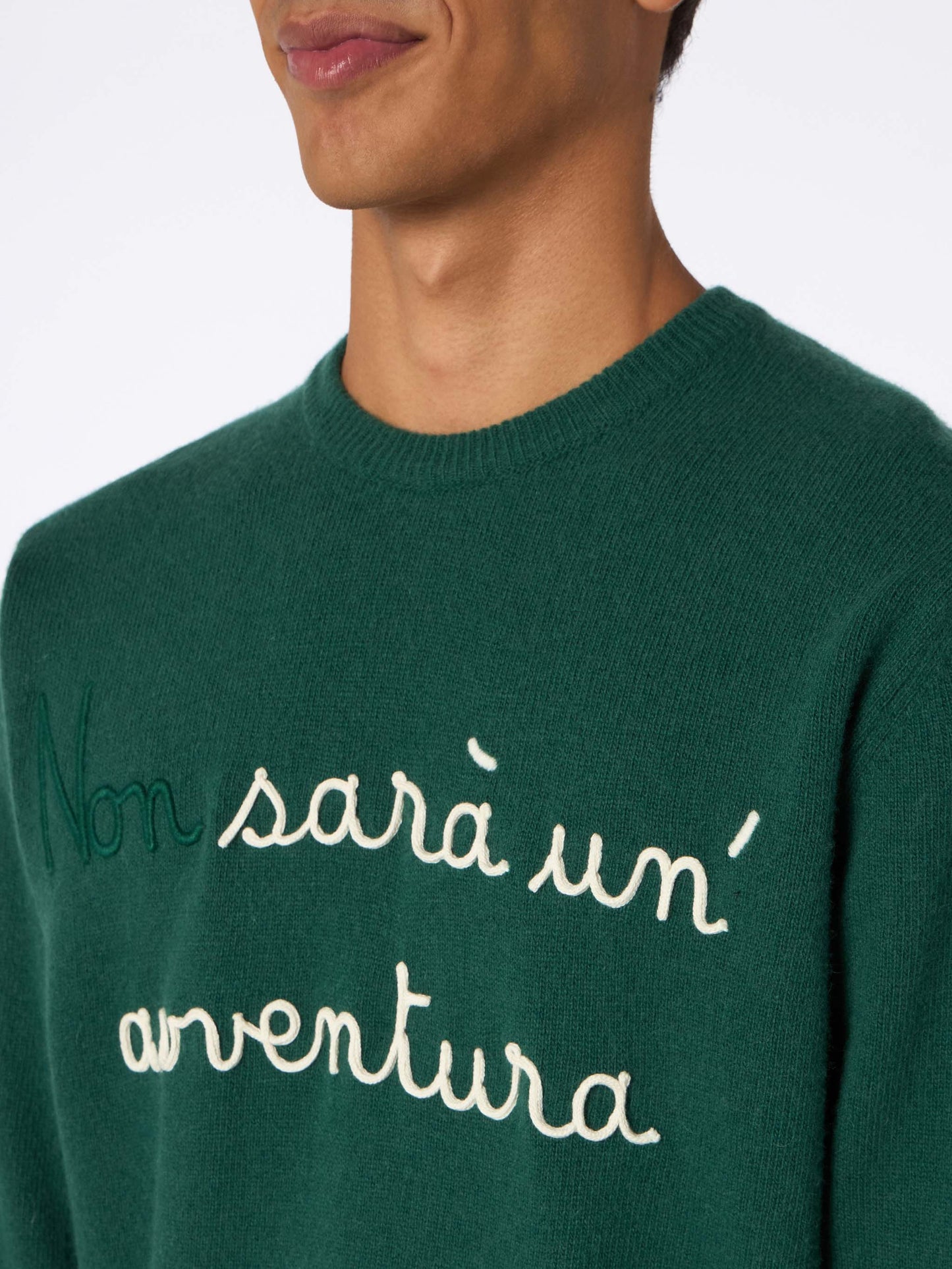 Man green sweater Heron with Non sarà un'avventura embroidery - MC2 Saint Barth