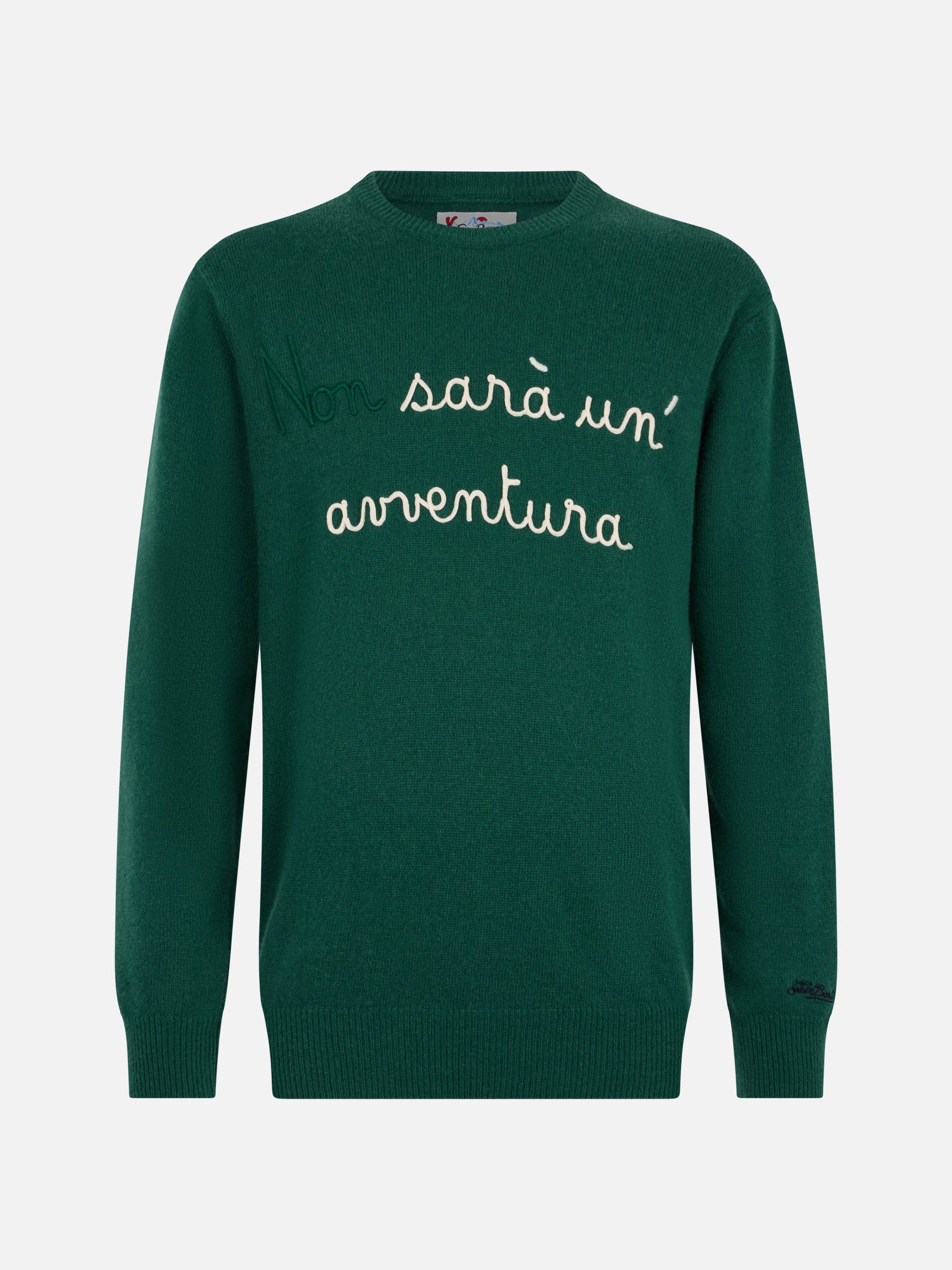 Man green sweater Heron with Non sarà un'avventura embroidery - MC2 Saint Barth