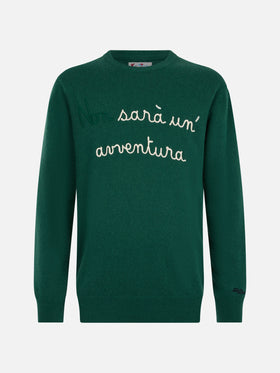 Man green sweater Heron with Non sarà un'avventura embroidery - MC2 Saint Barth
