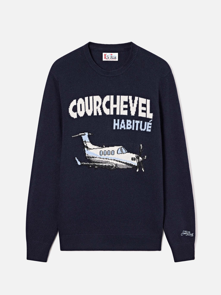 Jersey de punto con cuello redondo Heron Navy blue con intarsia Courchevel Habitué 