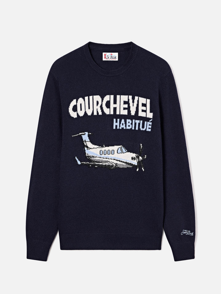 Maglia girocollo Heron blu navy con intarsio Courchevel Habitué