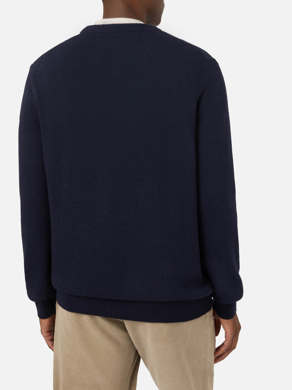 Navy blue Heron crewneck knit with Gstaad Habitué intarsia