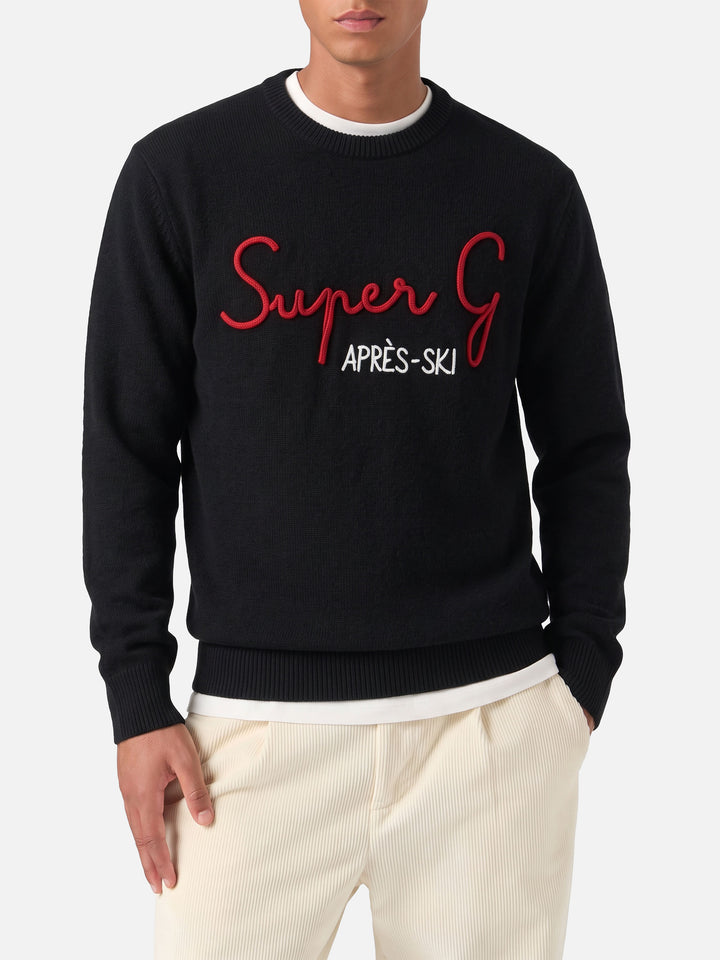 Sudadera negra de cuello redondo Heron con bordado Super G | SUPER G SPECIAL EDITION 
