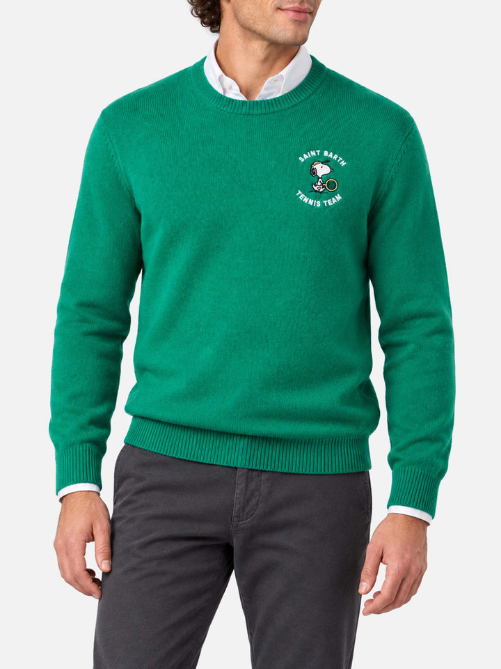 Green Heron crewneck sweater with Snoopy tennis jacquard | Special edition