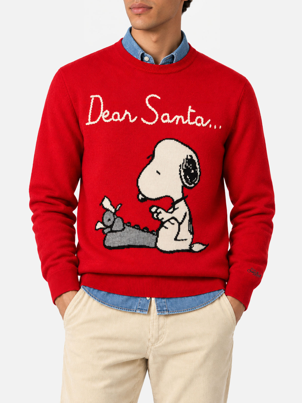 Red Heron sweater with Snoopy Dear Santa embroidery | Special edition