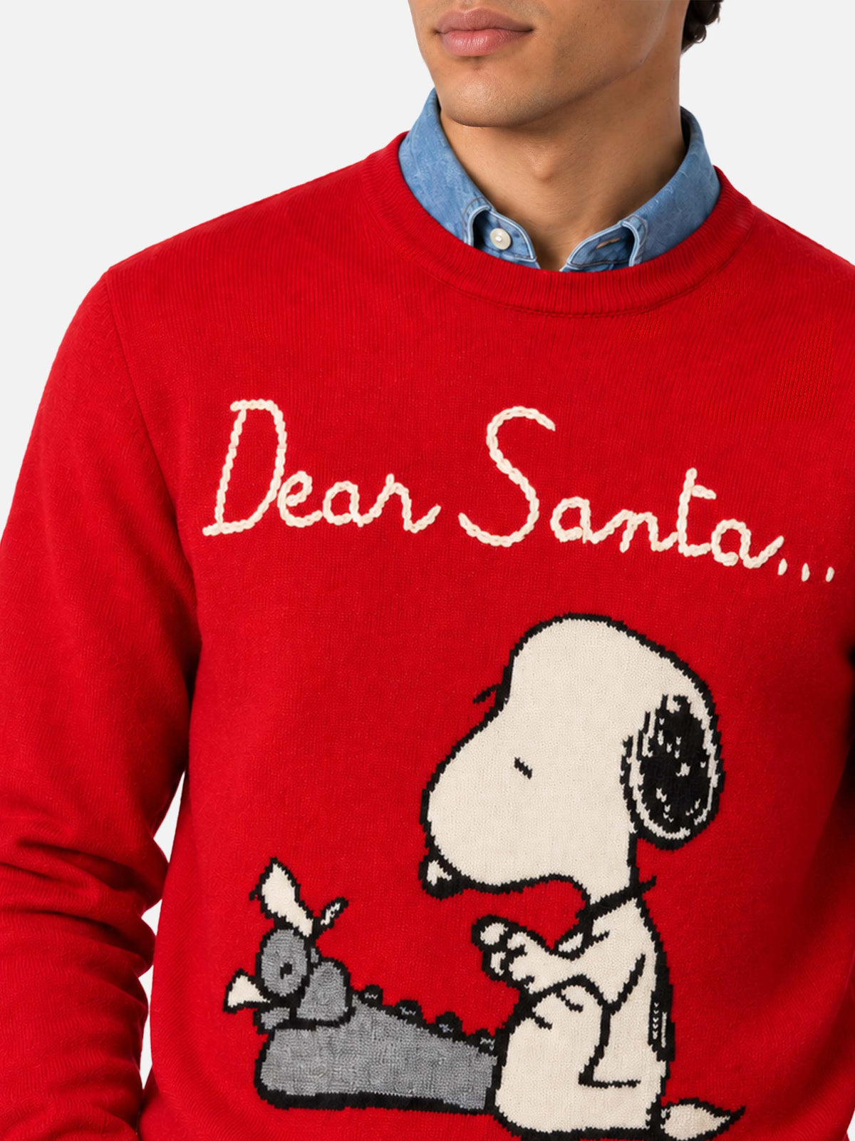 Red Heron sweater with Snoopy Dear Santa embroidery | Special edition