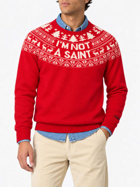 Red Heron crewneck sweater with reindeer jacquard
