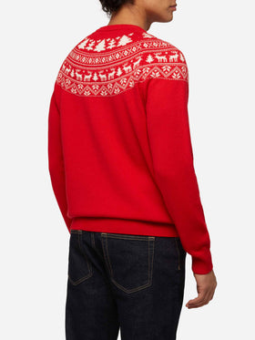 Red sweater Heron with fair isle jacquard and I'm not a Saint jacquard - MC2 Saint Barth