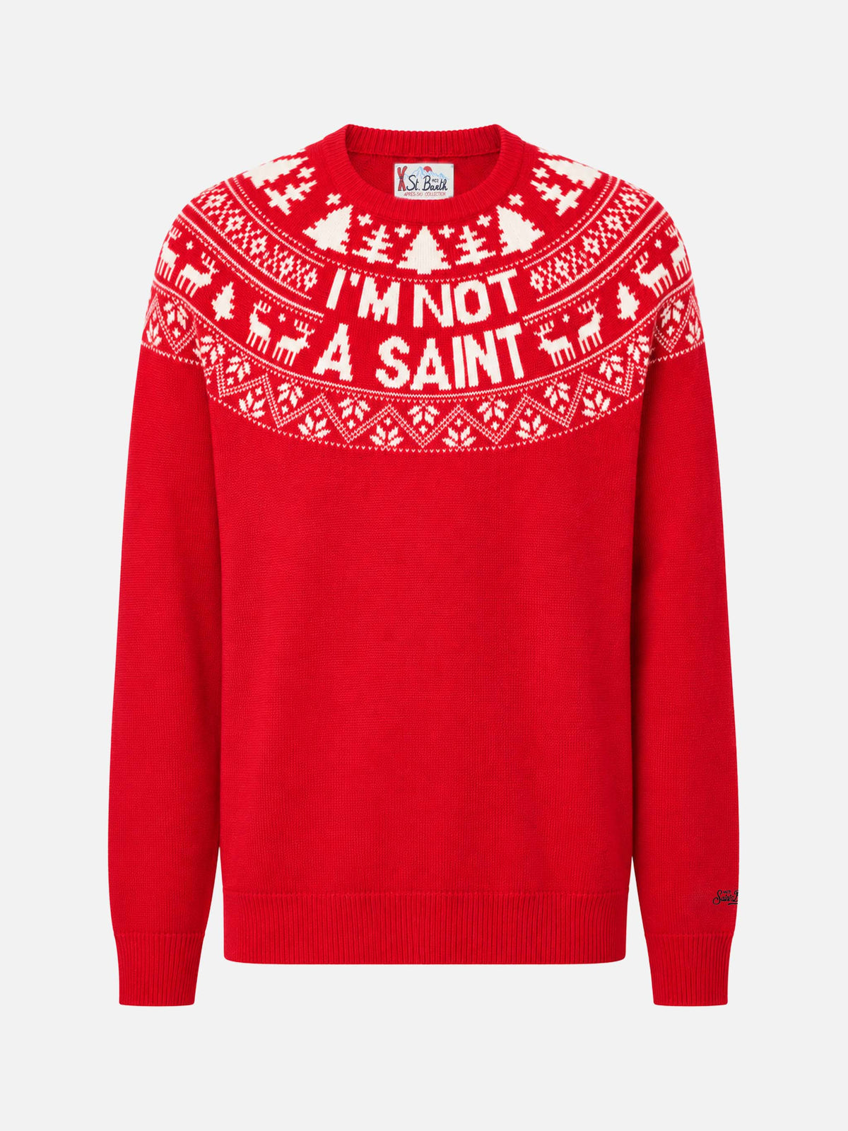 Red Heron crewneck sweater with reindeer jacquard