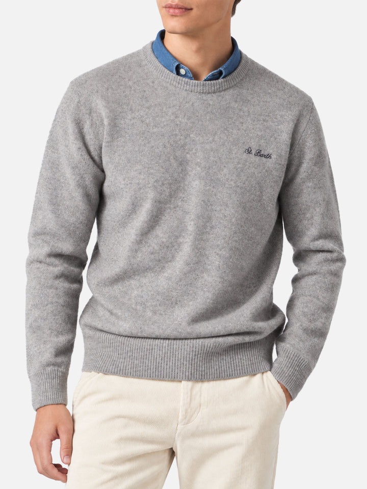 Heron Pullover in Grau Melange mit St. Barth-Stickerei 