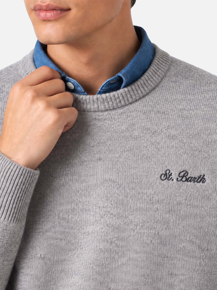 Heron Pullover in Grau Melange mit St. Barth-Stickerei 