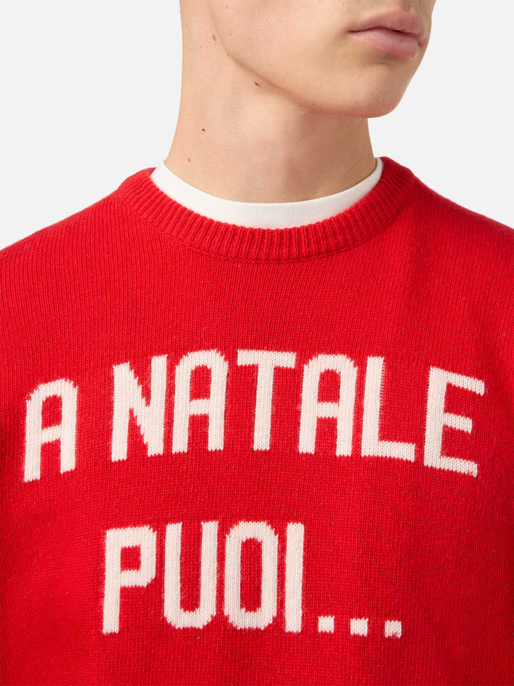 Heron sweater in red with A Natale puoi... jacquard
