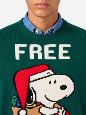 Dark green Heron sweater with Snoopy Free shipping jacquard | Special edition