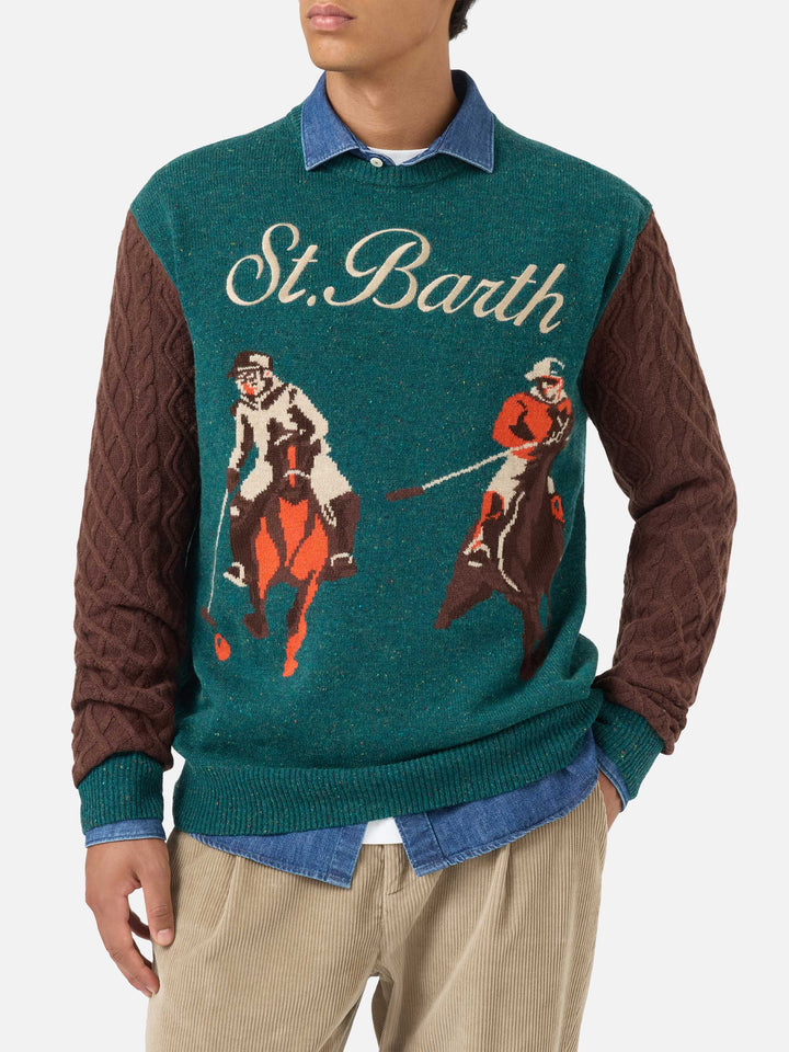 Crewneck donegal sweater Heron with polo jacquard