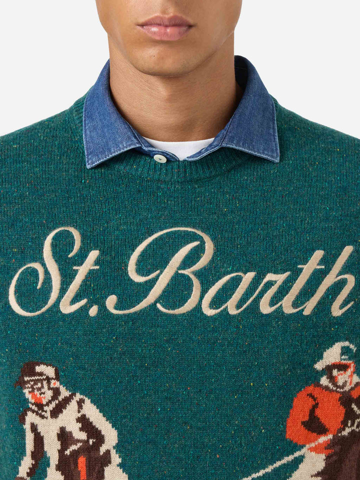 Crewneck donegal sweater Heron with polo jacquard
